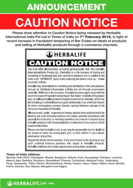 Herbalife Notice